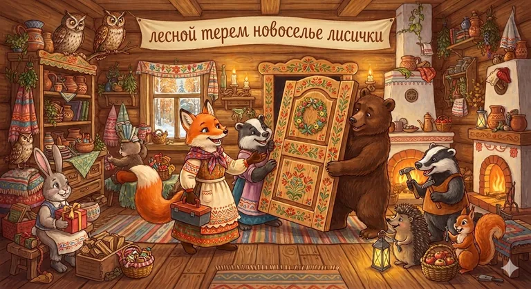 Иллюстрация к стихотворению «Как лисе ватагой звери подсобили с новосельем.» — Локи; категории: Стихи для малышей, Школа и взросление, Считалки и игровые стихи.
